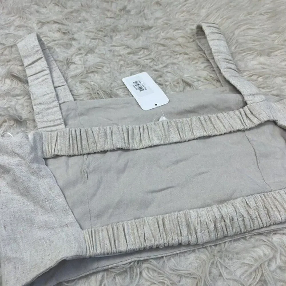 Lush Womens Open Back Linen Beige Cropped Tank Top Blouse NWT Size Large